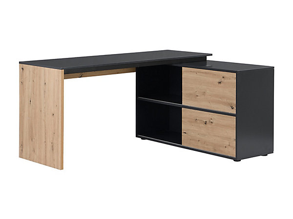 Bureau d'angle avec 2 porte coulissantes - MDF - Coloris : Naturel et noir - COLIOBA