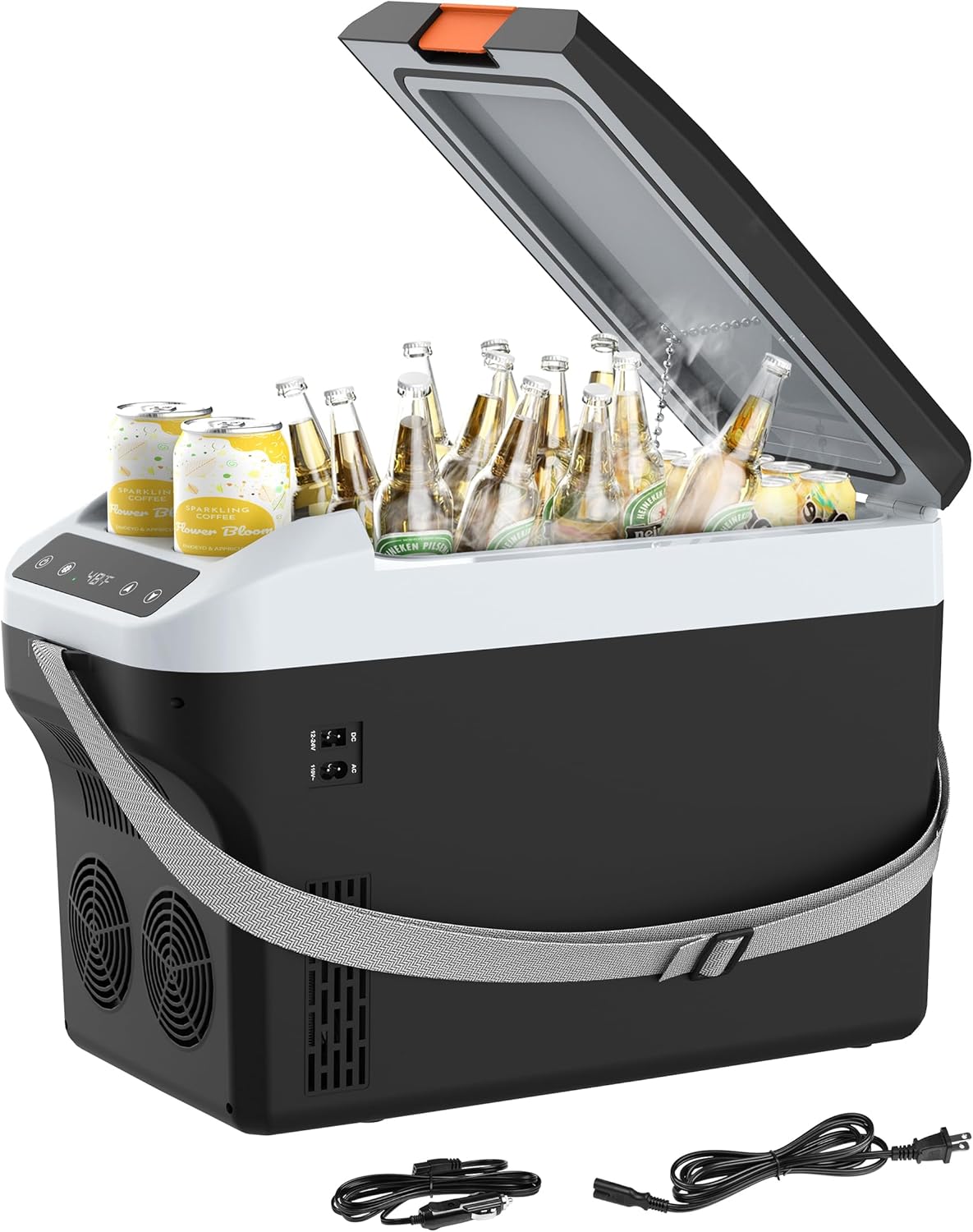 Kikihuose 12V Car Refrigerator Cooler/Warmer 23 Quart (22L) Portable Electric Car Cooler with 12 Volt DC &120V AC, Plug In Thermoelectric Fridge for Vehicles, Camping, RV, Modern Black