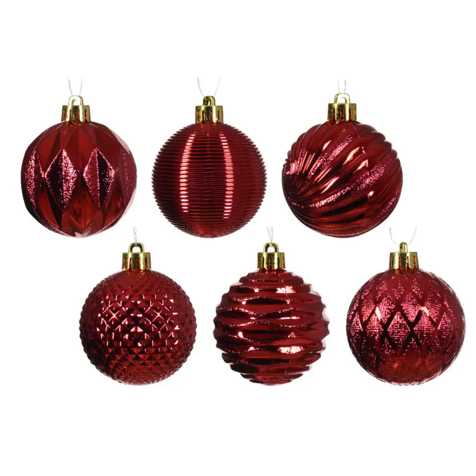 Decoris kunststof kerstballen luxe- 12x- 8 cm -rood