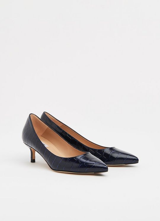 Audrey Navy Croc-Effect Leather Courts