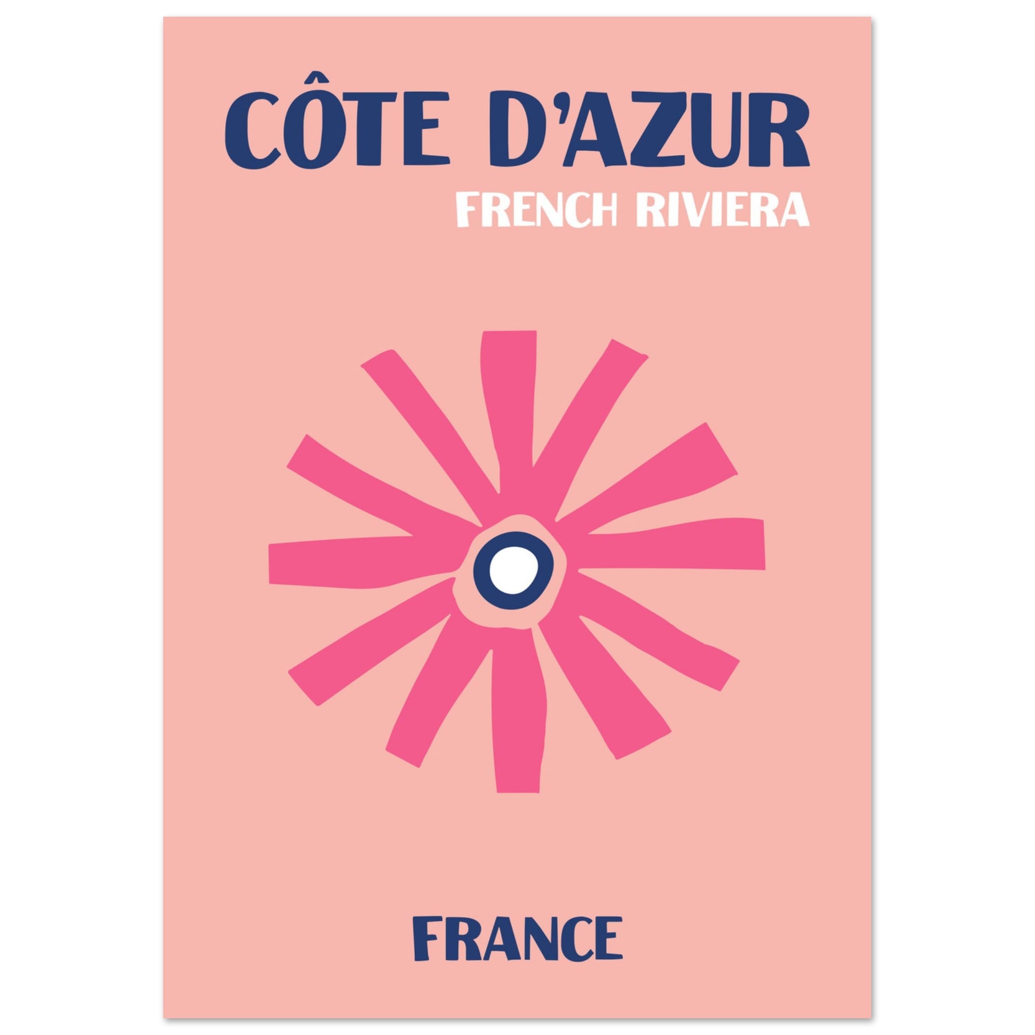 Artfulprints Poster Frankrijk - Cote d'Azur  - A4 21x29.7 cm - Roze