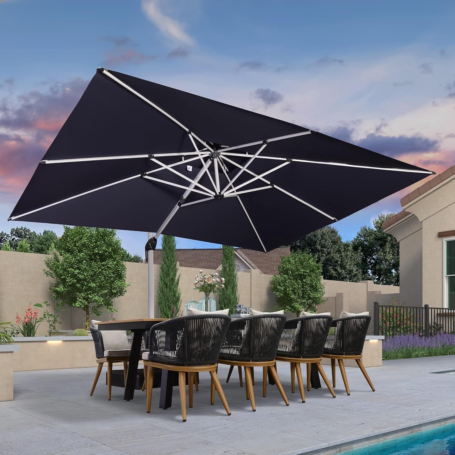 PURPLE LEAF 10' X 13' Patio Umbrella Outdoor Rectangle Umbrella Large Cantilever Umbrella Windproof Offset Heavy Duty Sun for Garden Deck Pool Patio, Navy Blue
