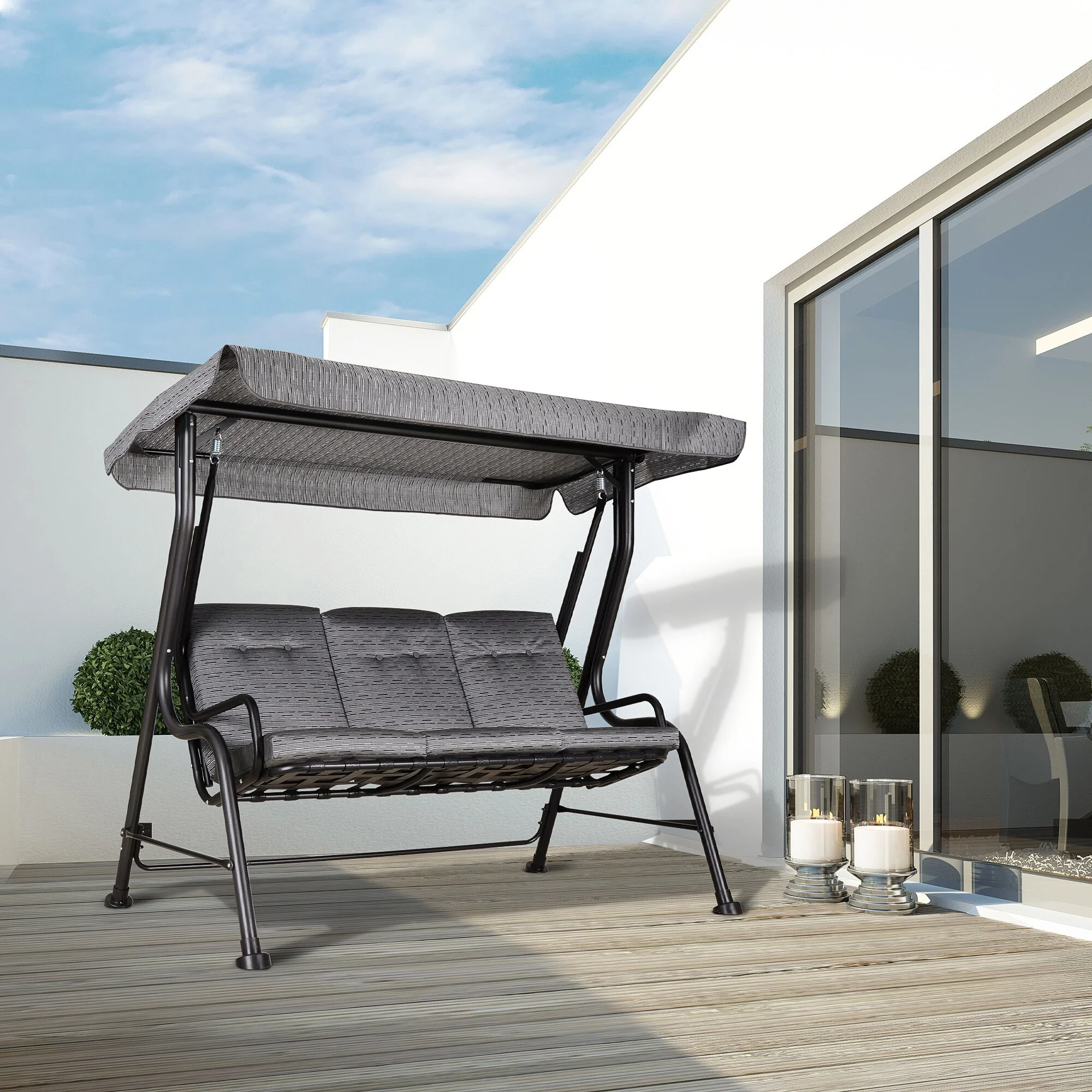 Steel 3-Seat Patio Swing with Thick Cushions