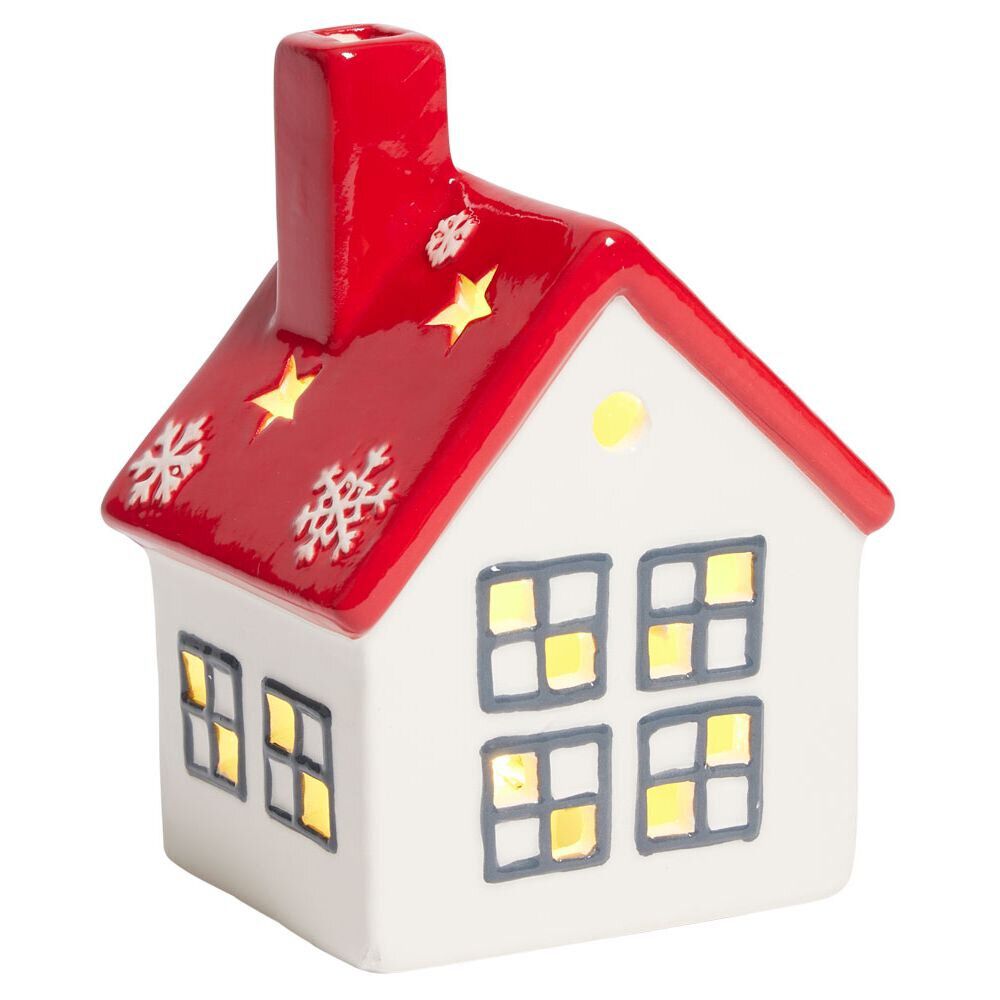 Maisonnette lumineuse 1LED céramique rouge et blanc H12cm