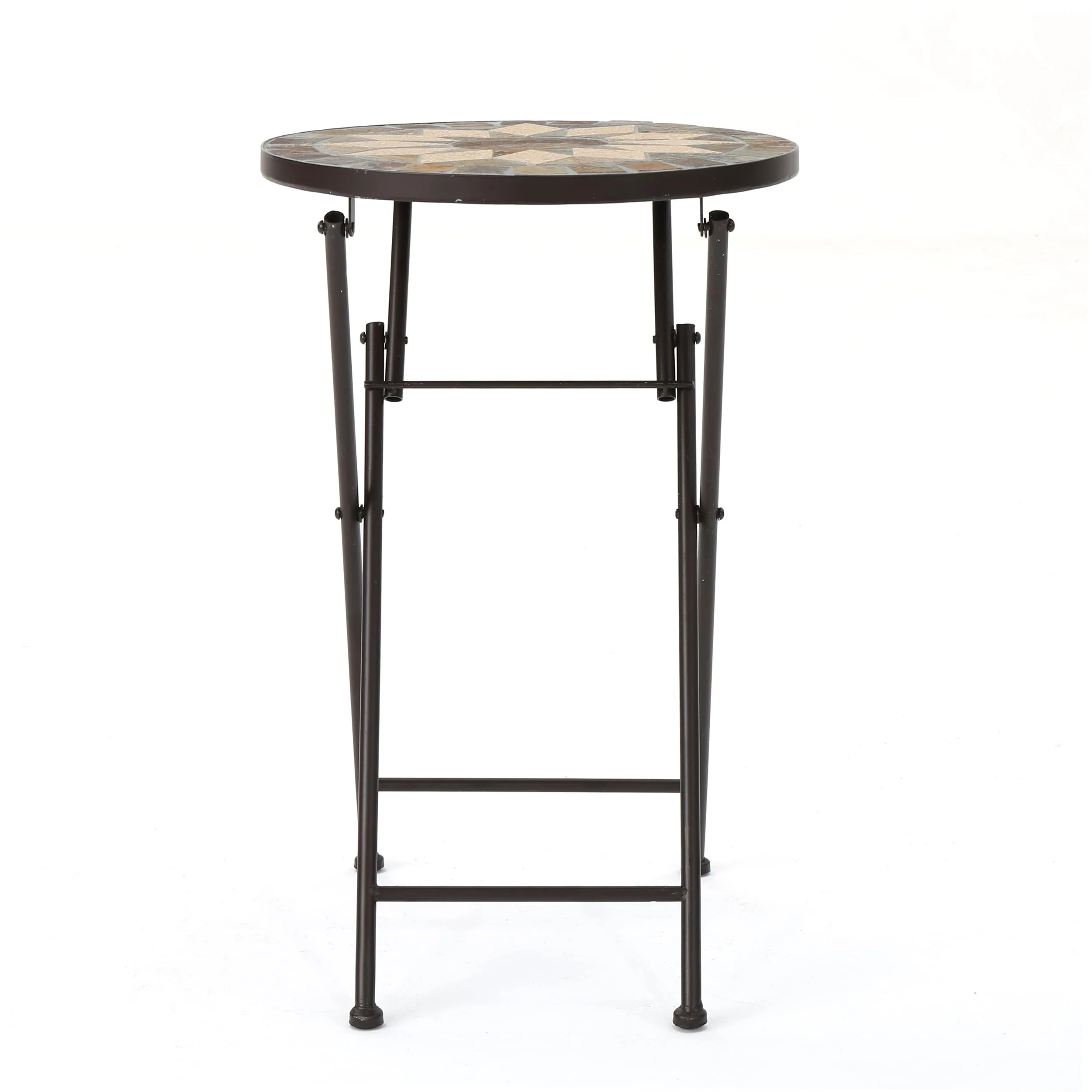 Silvester Outdoor Round Stone Side Table with Iron Frame by Christopher Knight Home