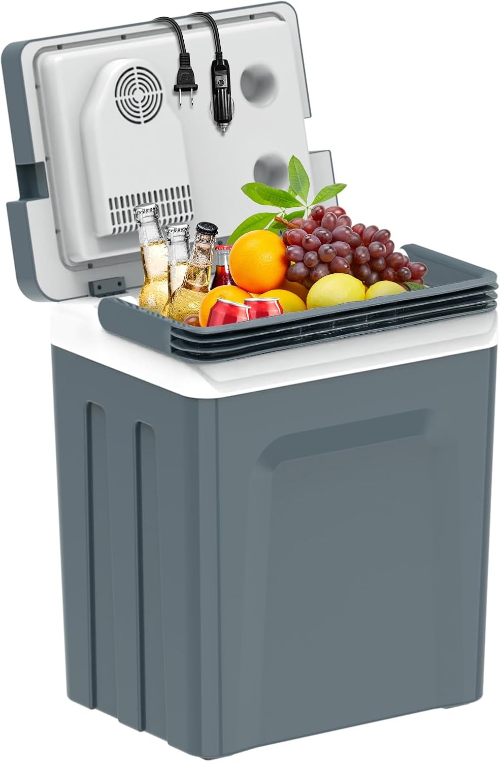 25L Portable Electric Cooler & Warmer, Small Refrigerator with Handle, 110V AC and 12V DC Car Fridge, Camping/Outdoor/Travel Cooler for Vehicles & Trucks, Grey