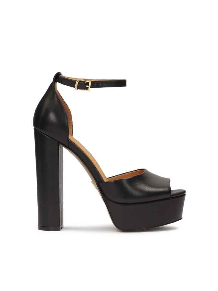 Leather sandals with platform and post heel