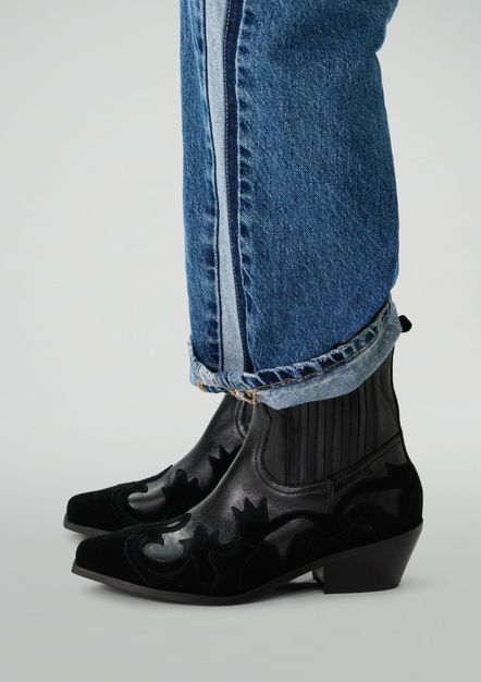 Zwarte leren cowboylaarsjes met suède details