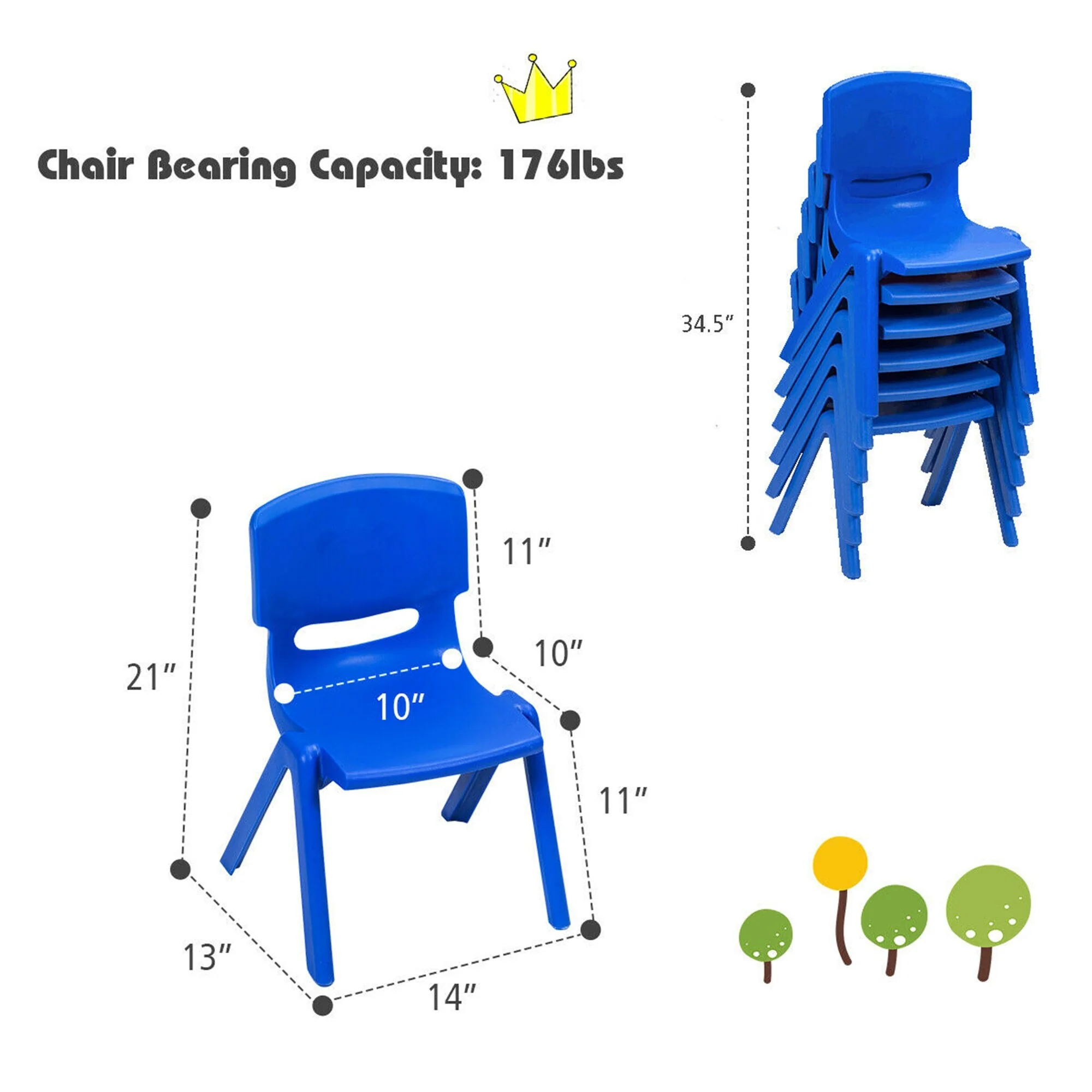 Gymax 6-pack Kids Plastic Stackable Classroom Chairs Indoor/Outdoor - 14'' X 13'' X 21''