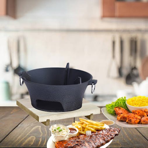 SOGA Large Cast Iron Round Stove Charcoal Table Net Grill Japanese Style BBQ Picnic Camping with Wooden Board