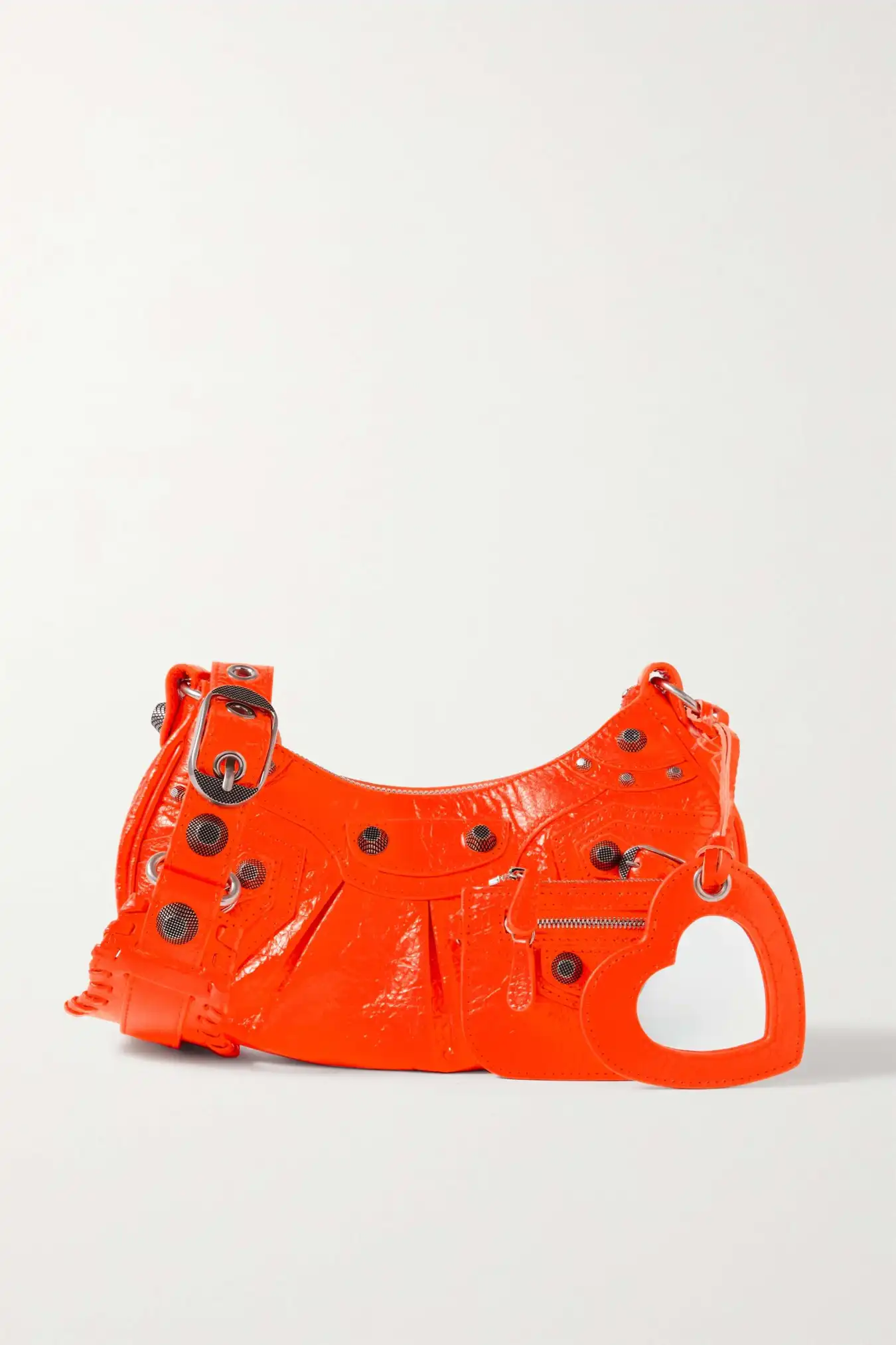 Balenciaga Le Cagole XS studded neon crinkled-leather shoulder bag organe