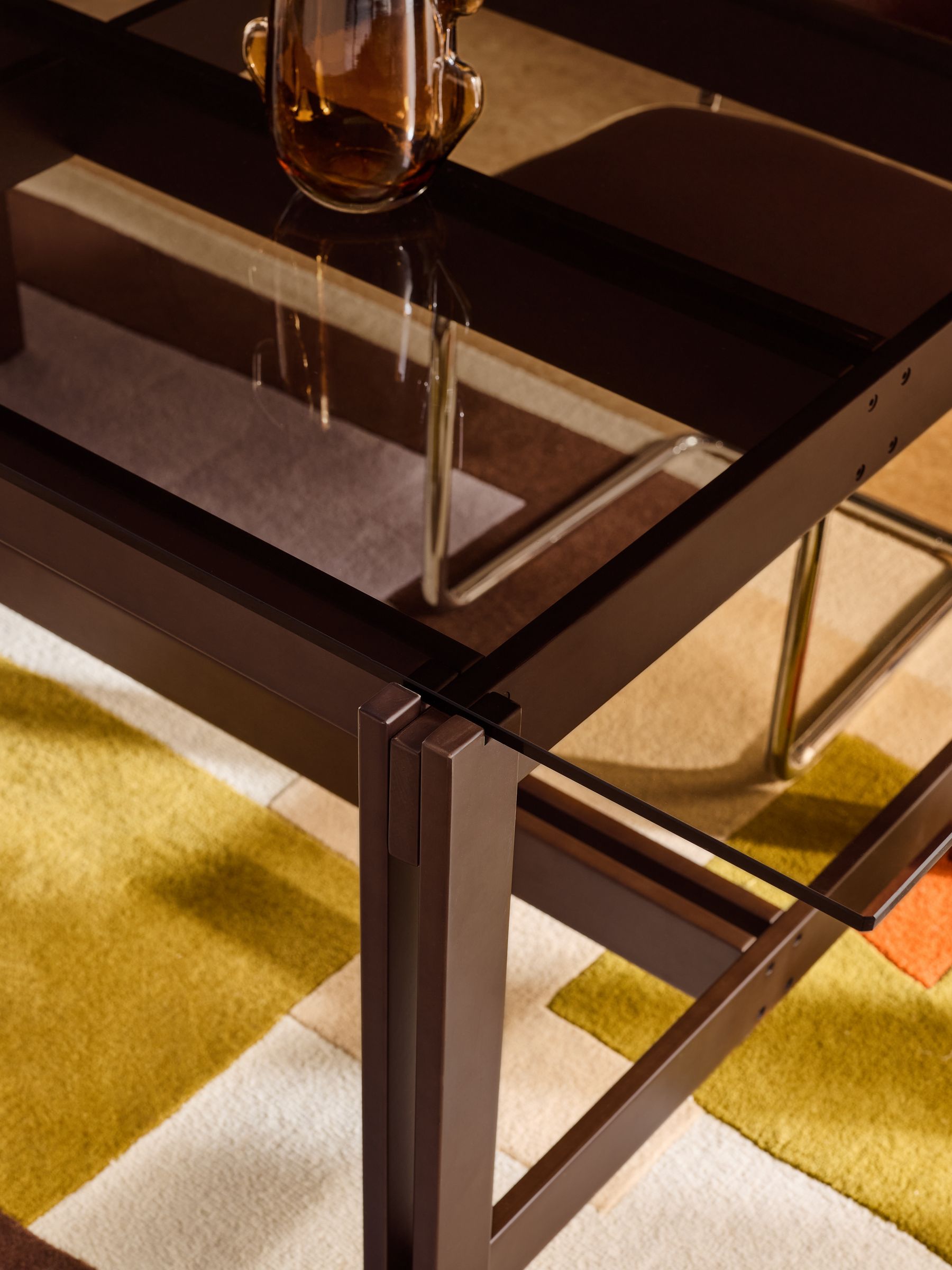 Ellery Glass Fixed 6 Seater Dining Table in Dark Stained Oak