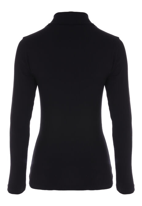 Womens Black Ribbed Long Sleeve Roll Neck Top