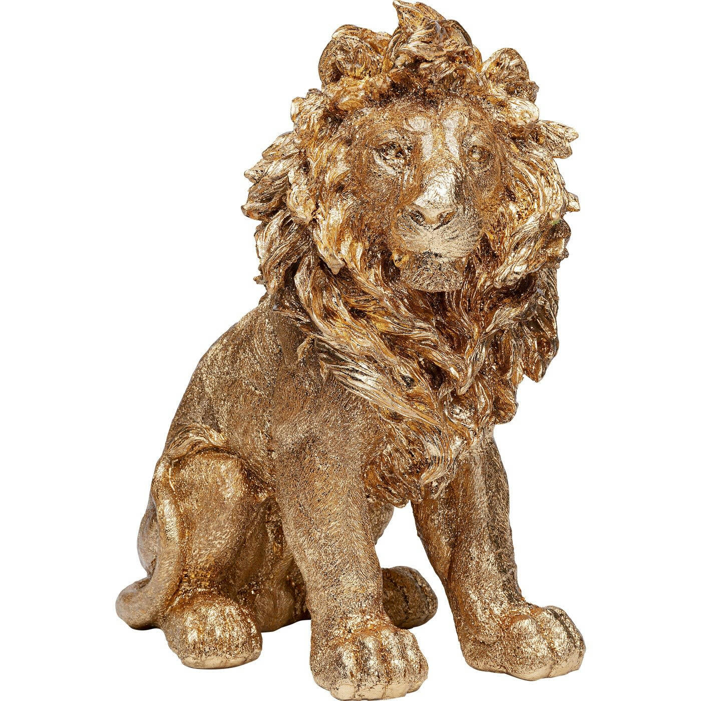 SITTING LION - Déco lion assis en fibre de verre dorée H42