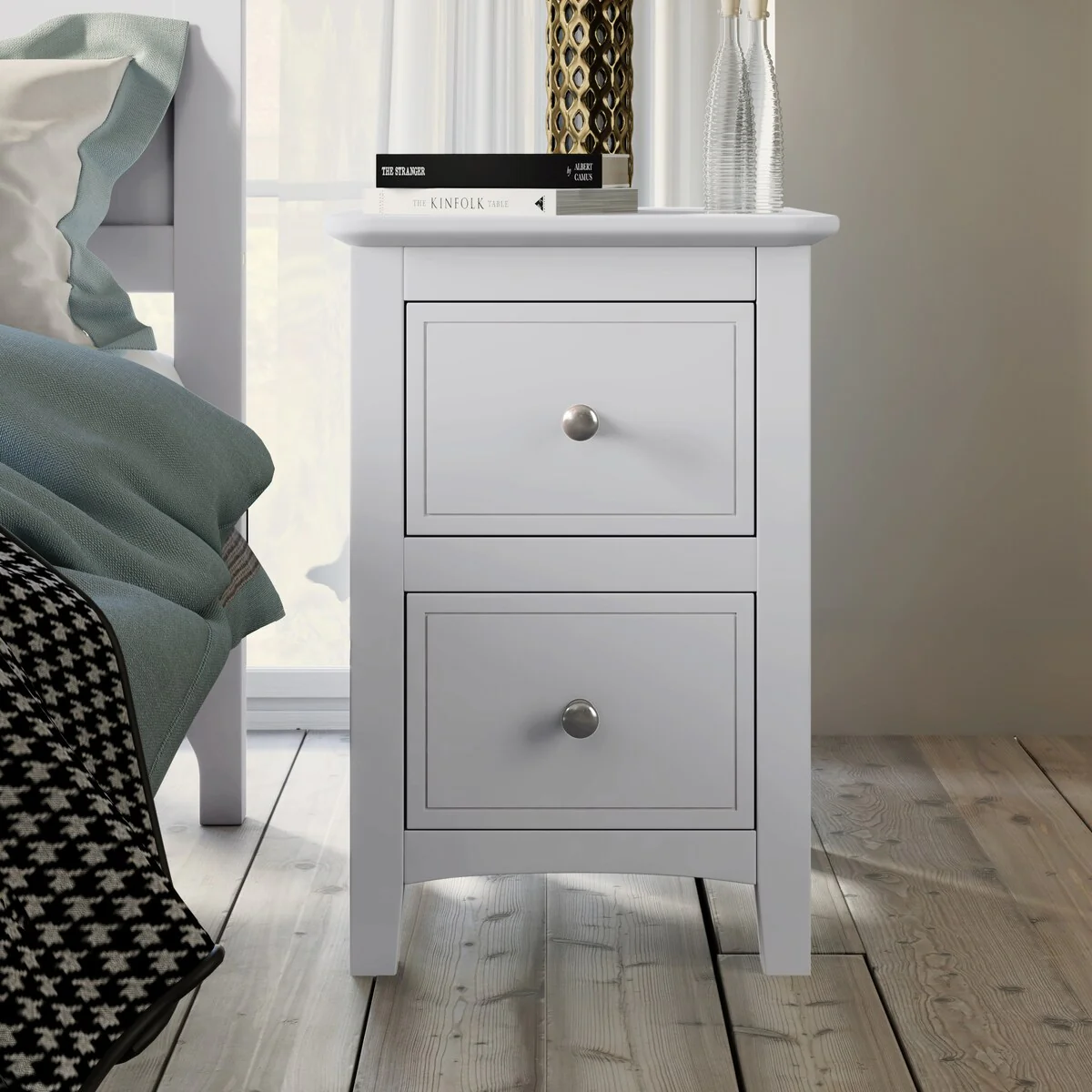 Modern White Solid Wood 2-Drawer Nightstand End Table