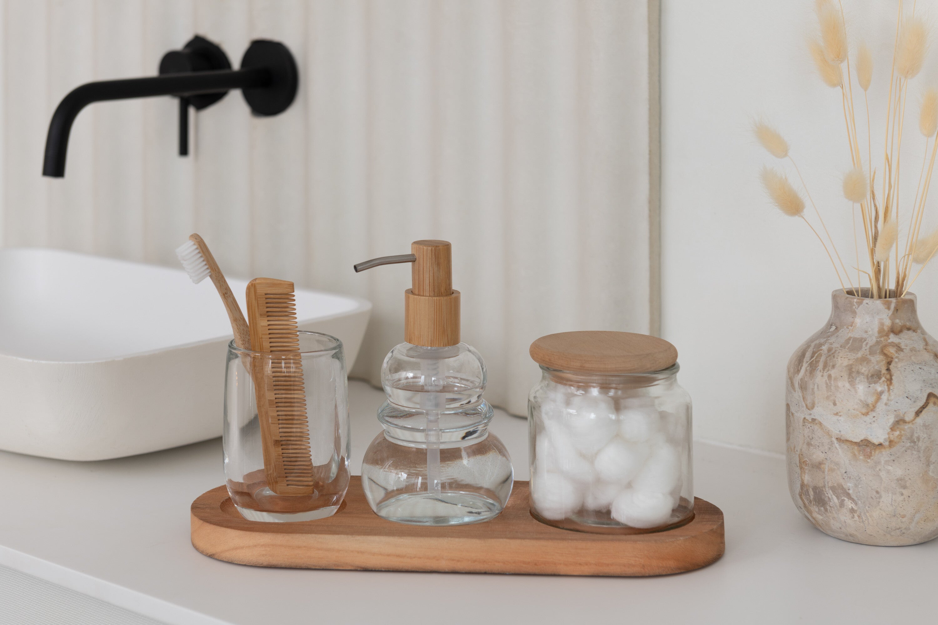 J-Line vaas Fles Marmer - steen - beige - small - Ø 10 cm