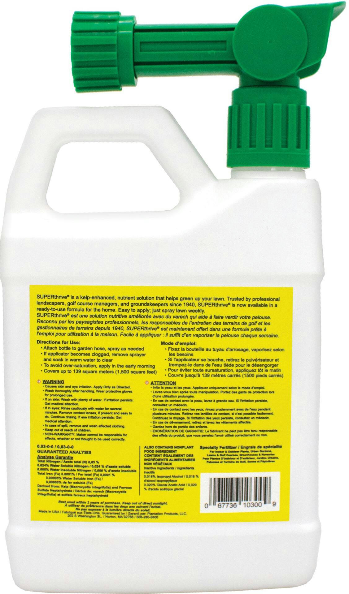 Green Garden SUPERthrive Liquid Lawn Booster Fertilizer, 0.3-0-0 w/ Spray Hose, 0.94-L