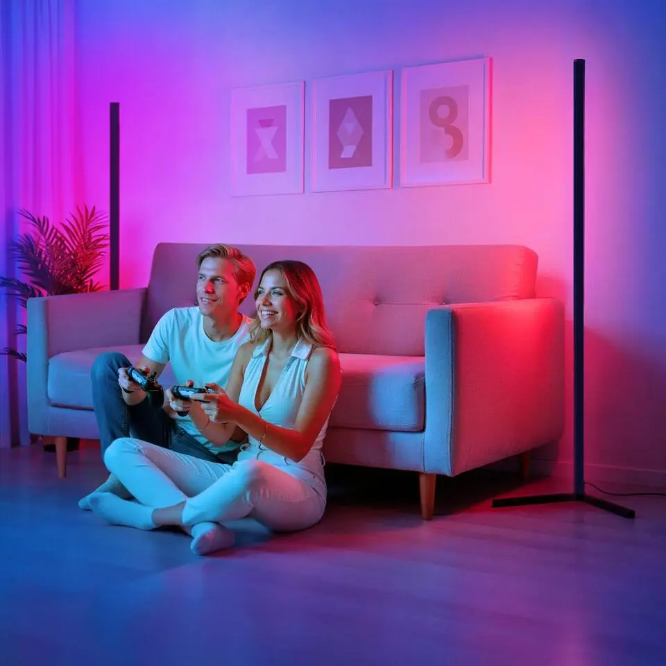 tectake LED-vloerlamp Spectra, 16 miljoen kleuren, 200  lichtmodi, Zwart / Wit