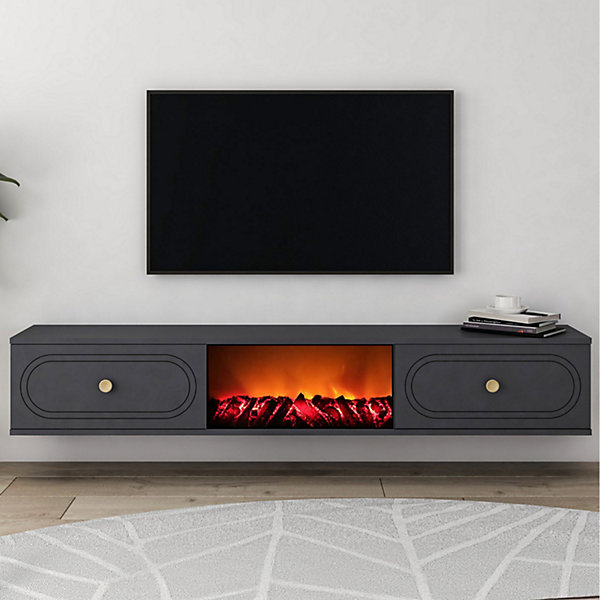 Meuble TV avec cheminée LED 150cm gris anthracite - FYRI