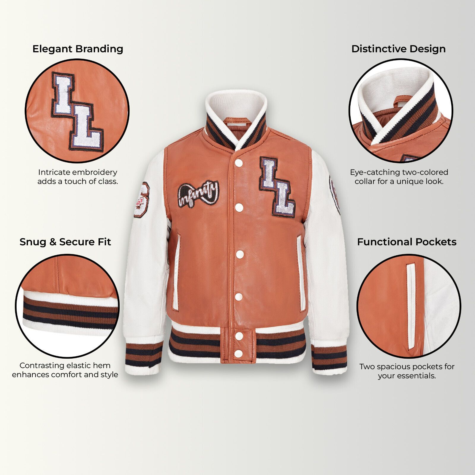 Infinity Leather Letterman Leather Varsity College Bomber Jacket