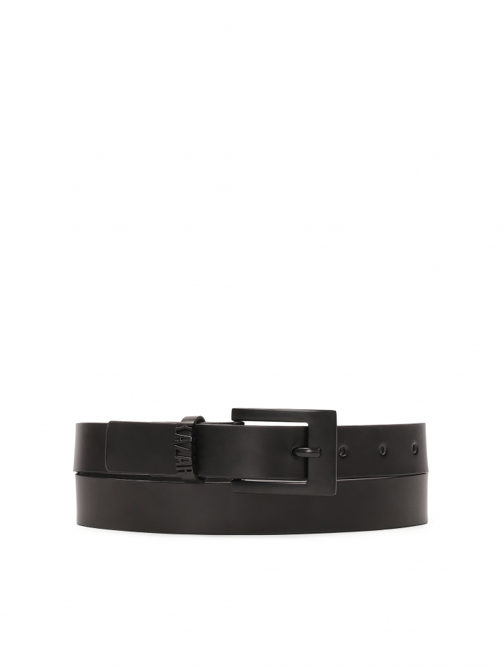 Subtle black belt with metal buckle and logo