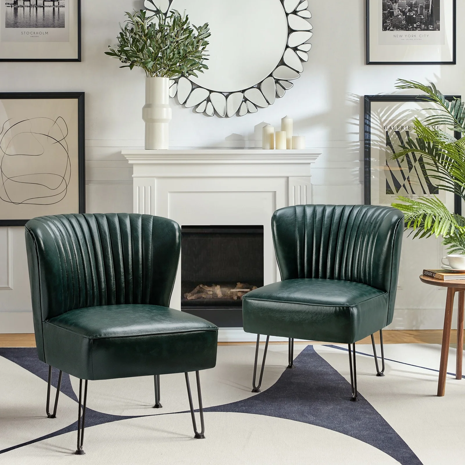 Donia Modern Faux Leather Armless Wingback Side Chair with Metal Legs Set of 2 by HULALA HOME