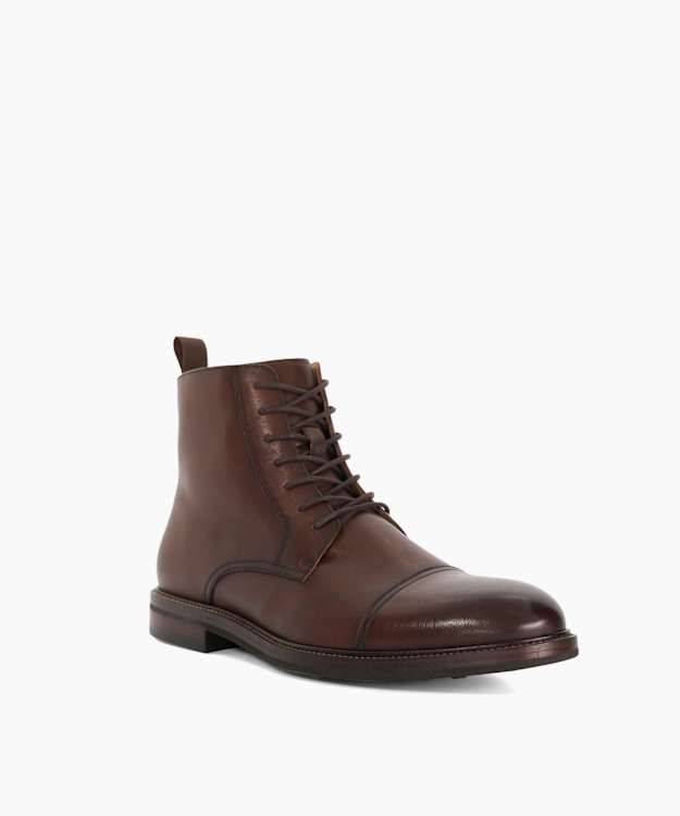 Matias Brown - Wide Fit Toe Cap Detail Leather Ankle Boot