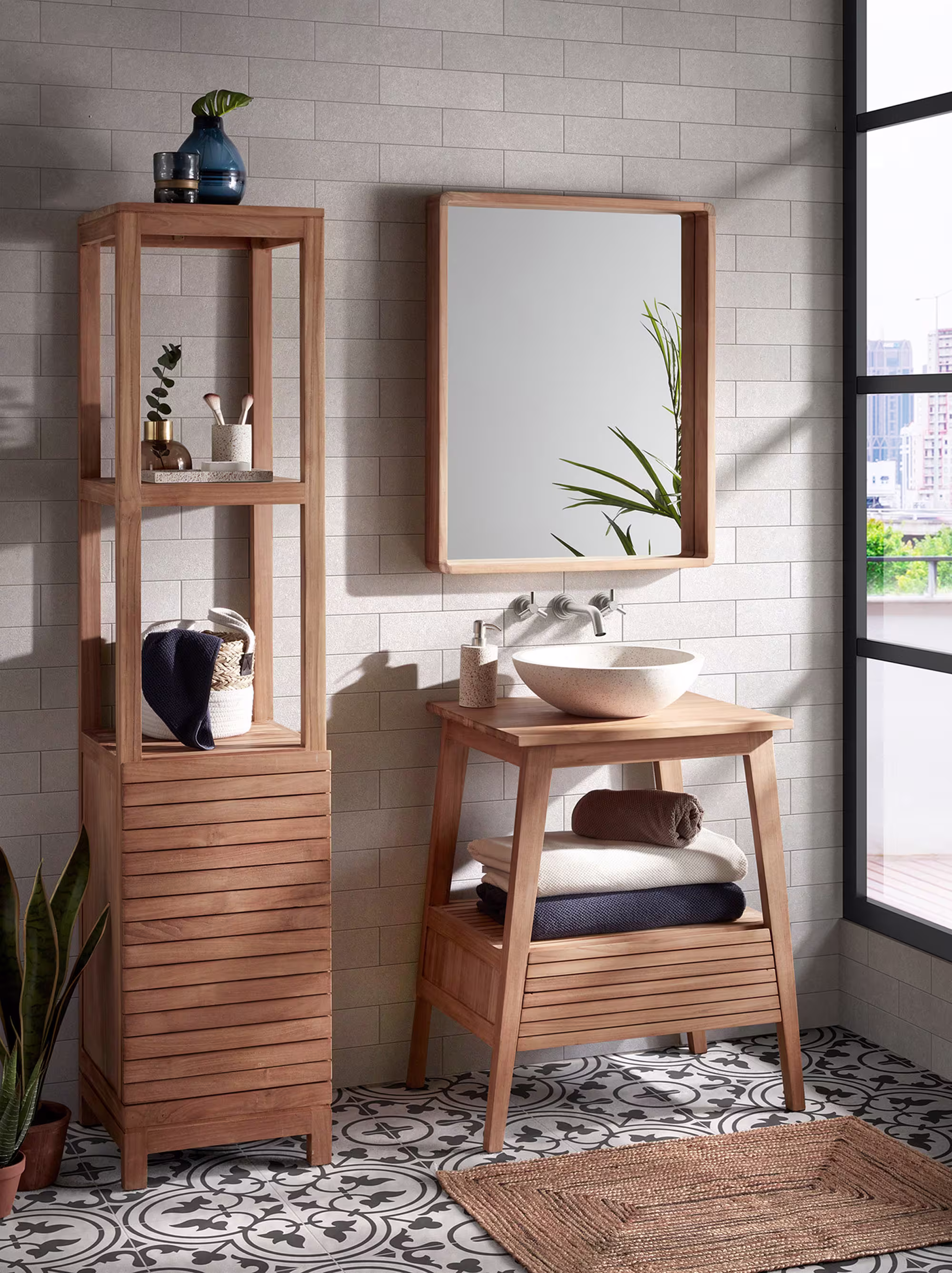 Mueble de baño Kuveni de madera maciza de teca 70 x 80 cm