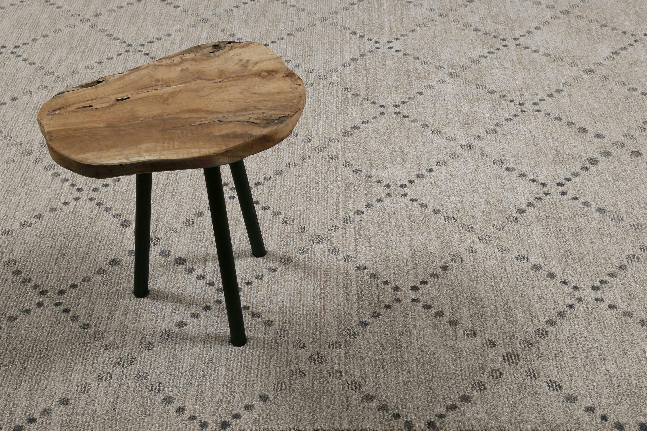 INA - Tapis velours ras à motif losange fond gris/taupe chiné 120x170