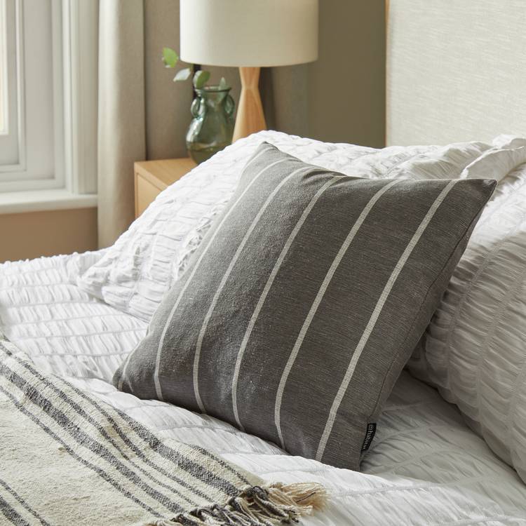 Habitat Yarn Dye Stripe Cushion - Charcoal - 43x43cm