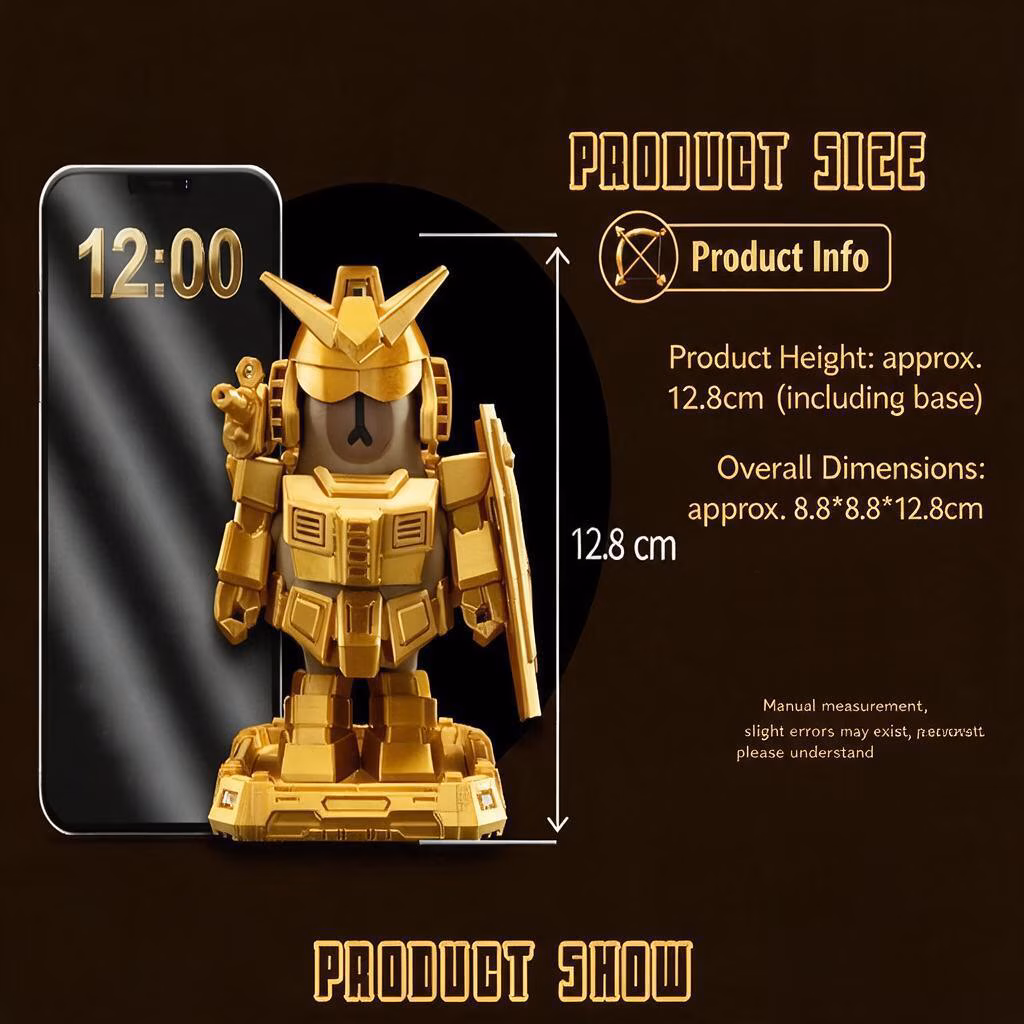 Magnetic Armor Suit, Golden Mecha Robot Figure, Cute Anime Mobile Suit Figurine, Custom Assembly Desk Decor Gift