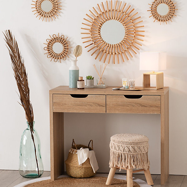 Lampe Pojo - bois et blanc - H32 cm - Atmosphera