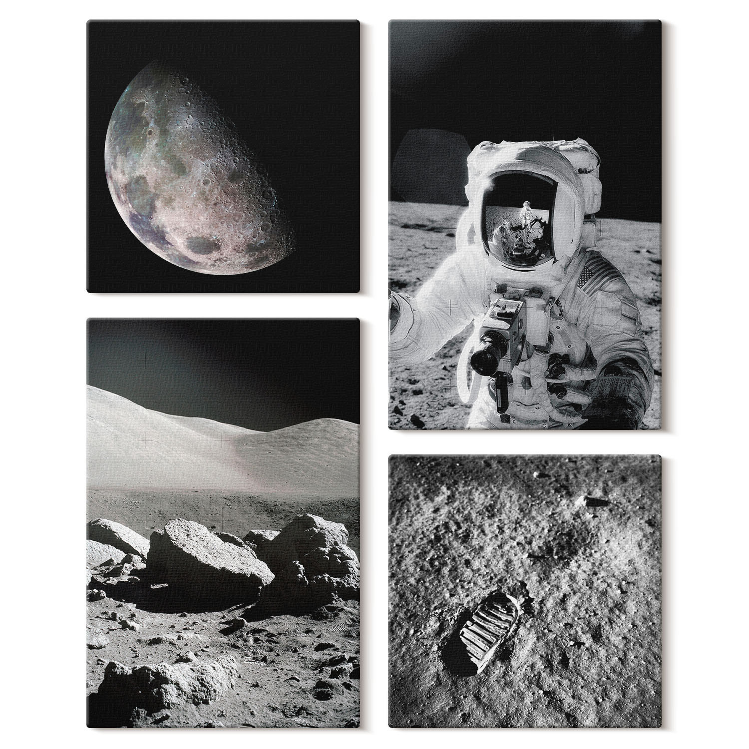 Obraz canvas 4 częściowy Astronauta księżyc |40x40, 40x60| Wallfluent