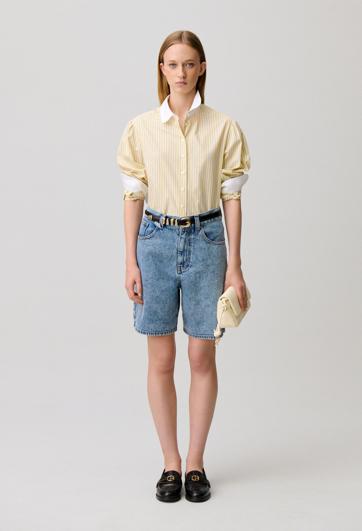 Chemise rayée col claudine