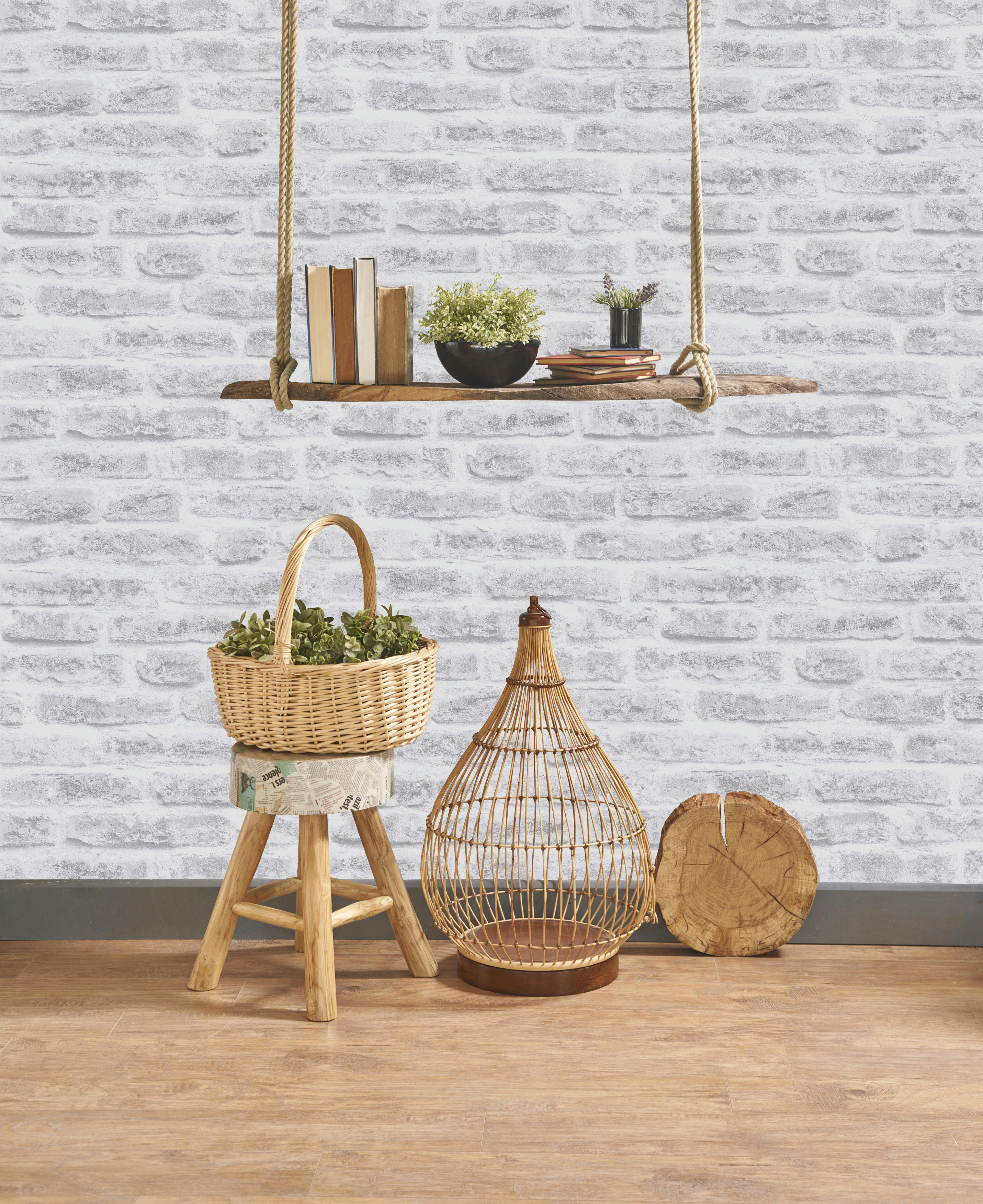 LOFT - Papier peint intissé industriel briques loft blanc 1005x52cm