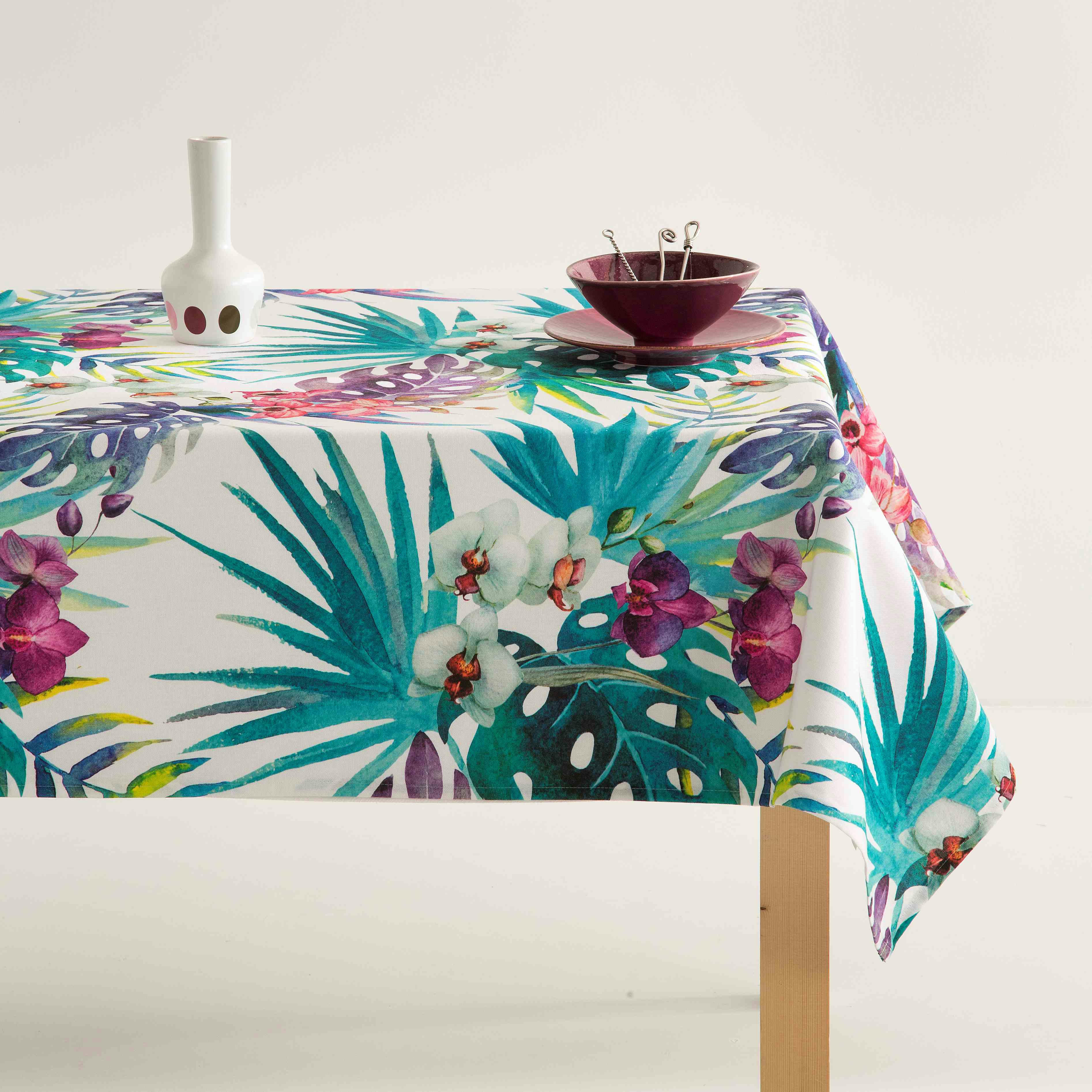 TIZIANO - Nappe imprimée multicolore avec traitement anti-taches coton 140x300cm