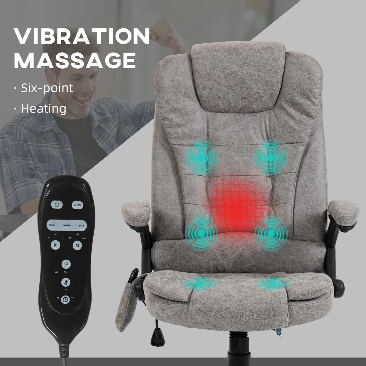 6 Point Vibrating Massage Office Chair with Heat Reclining Backrest Padded Armrests and Remote