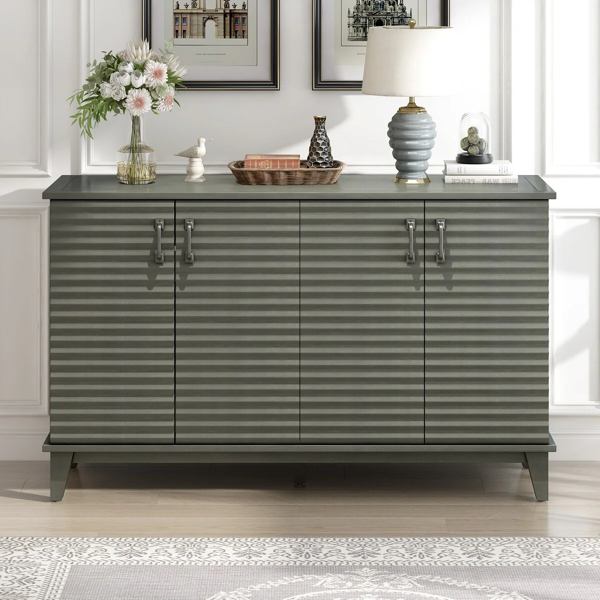 Sideboard with 4 Door Large Storage Buffet with Adjustable Shelves and Metal Handles for Kitchen, Living Room, Dining Room
