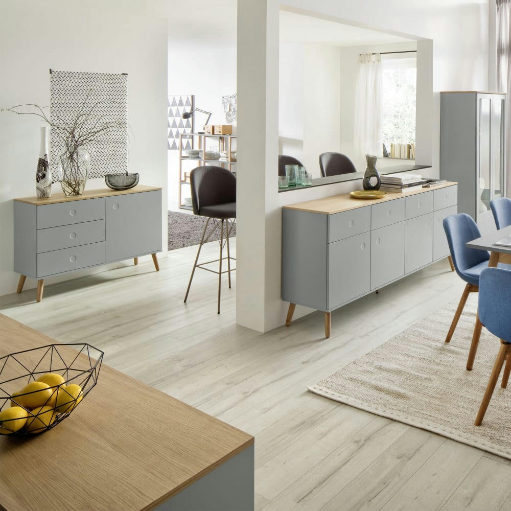 DOT - Buffet en bois 1 porte 3 tiroirs L109cm gris clair