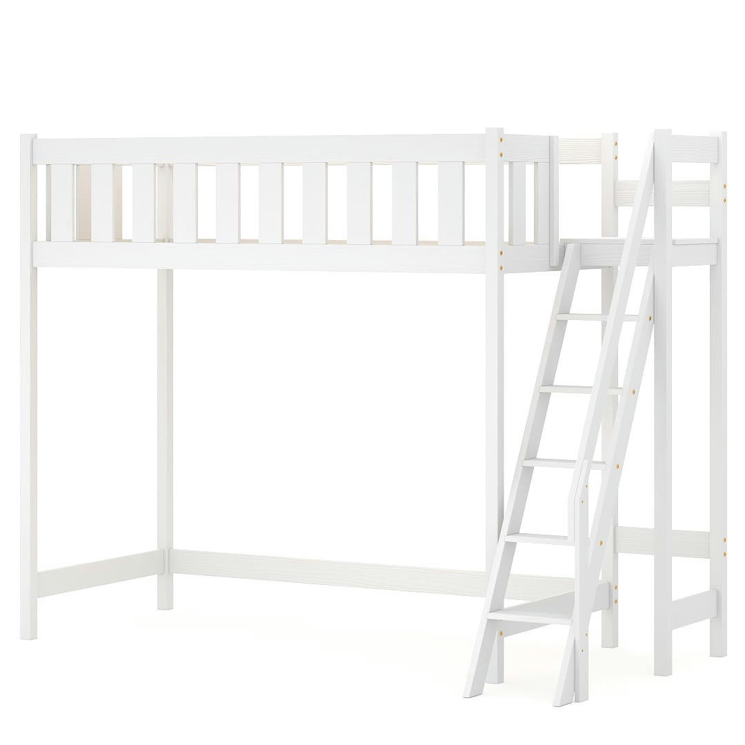 - Lit mezzanine en pin massif 190x90 blanc