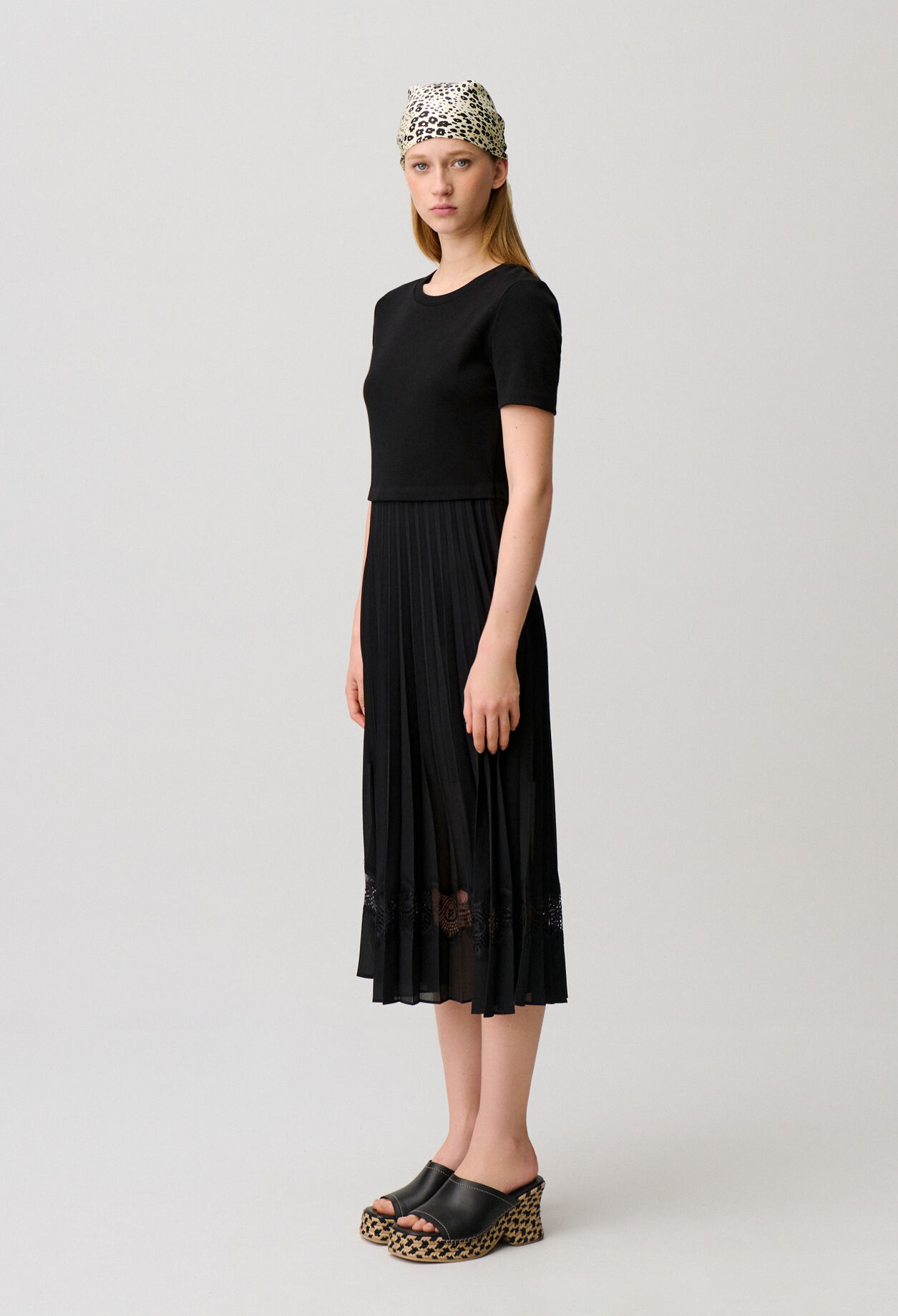 Robe midi Twist bi-matière noire