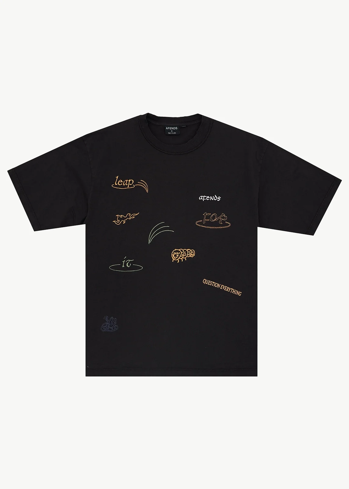 AFENDS Mens Leap - Heavyweight Boxy Tee - Stone Black