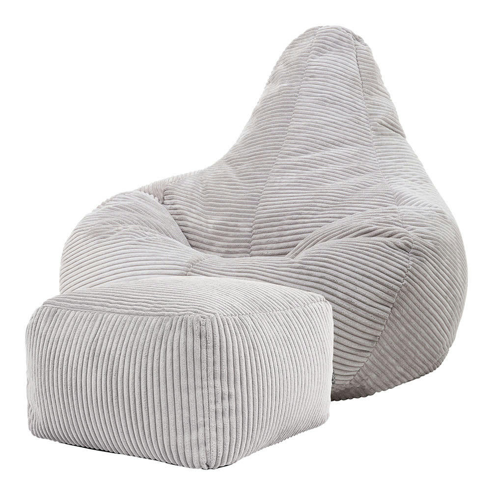 DALTON - Pouf inclinable avec repose-pied velours côtelé gris clair