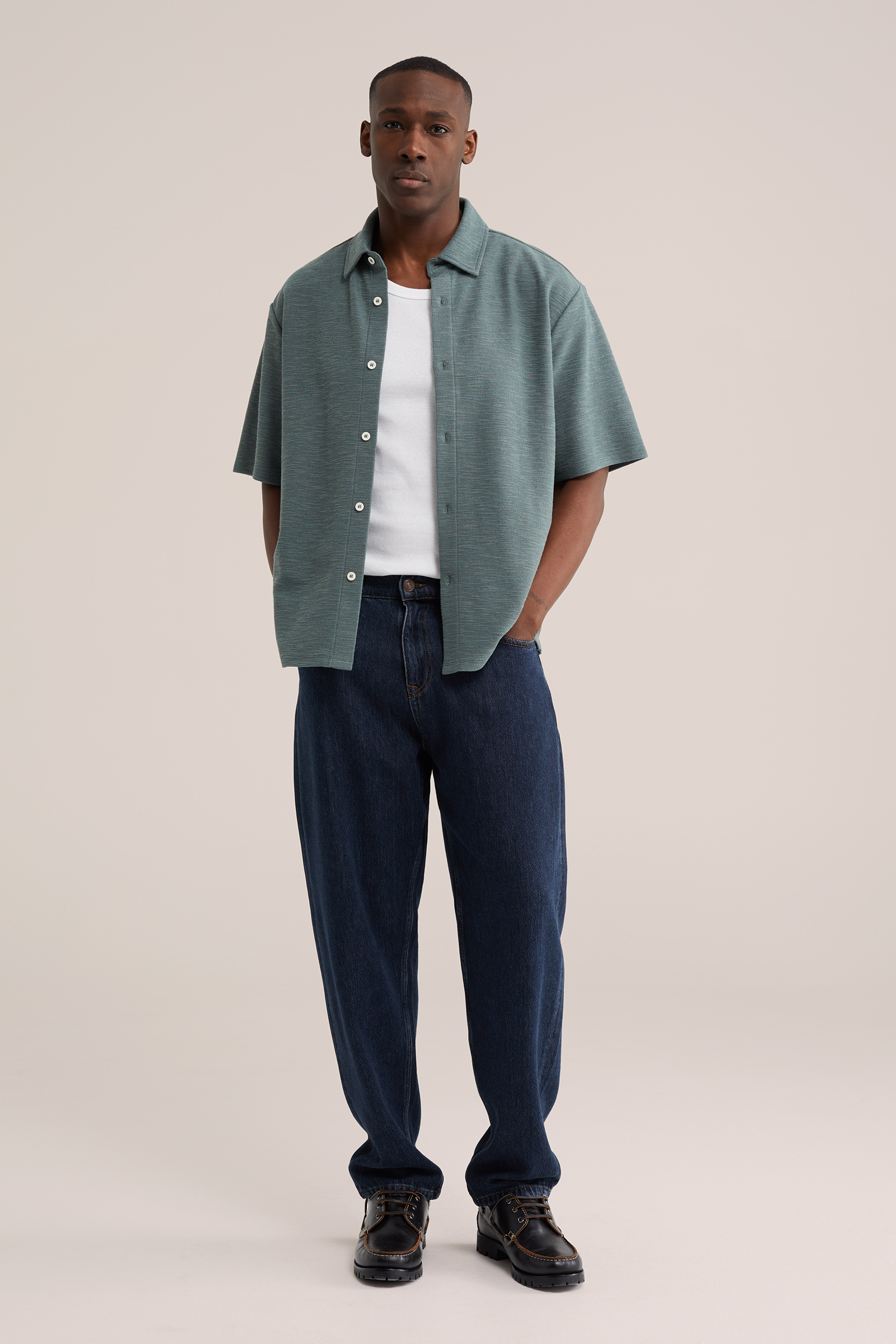 Heren relaxed fit gebreid overhemd