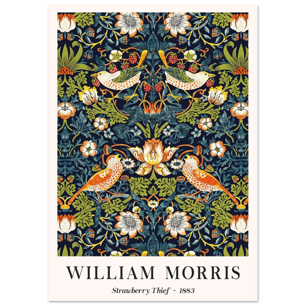 Artfulprints Poster William Morris - Strawberry thief  - A4 21x29.7 cm - Donkergroen
