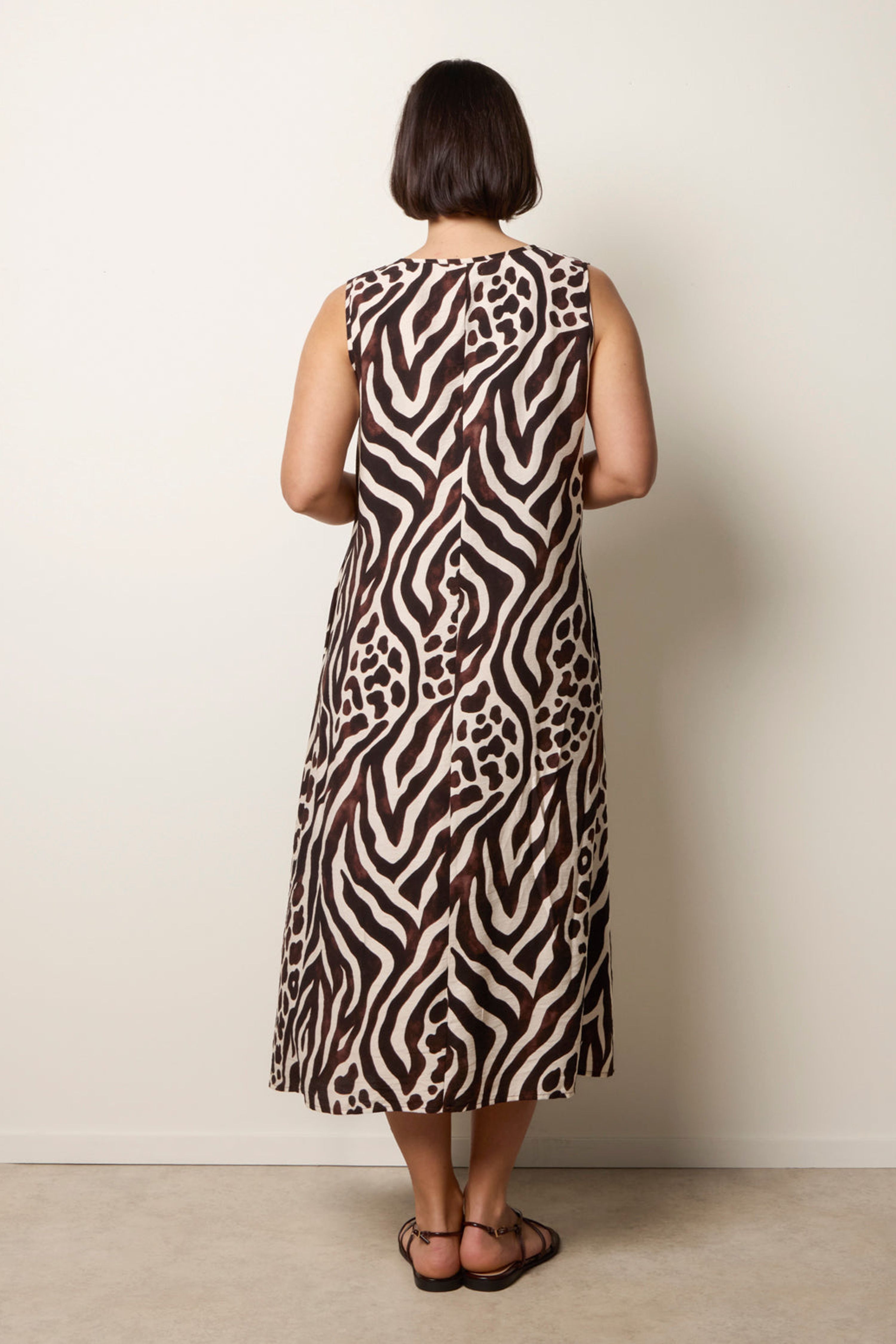Blue Vanilla Brown Animal Print V Neck Dress