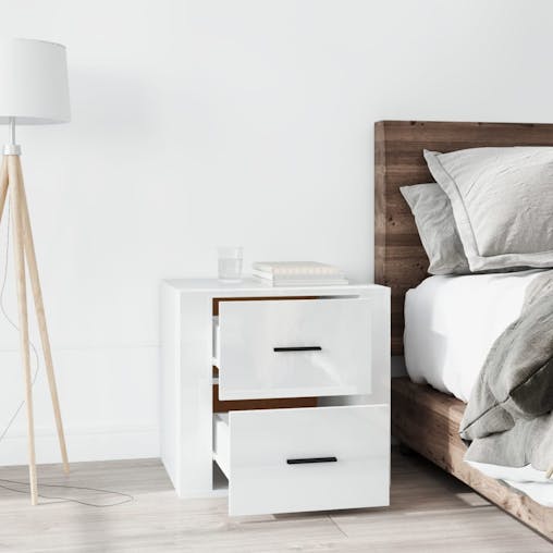 NNEVL Bedside Cabinet High Gloss White 50x39x47 cm