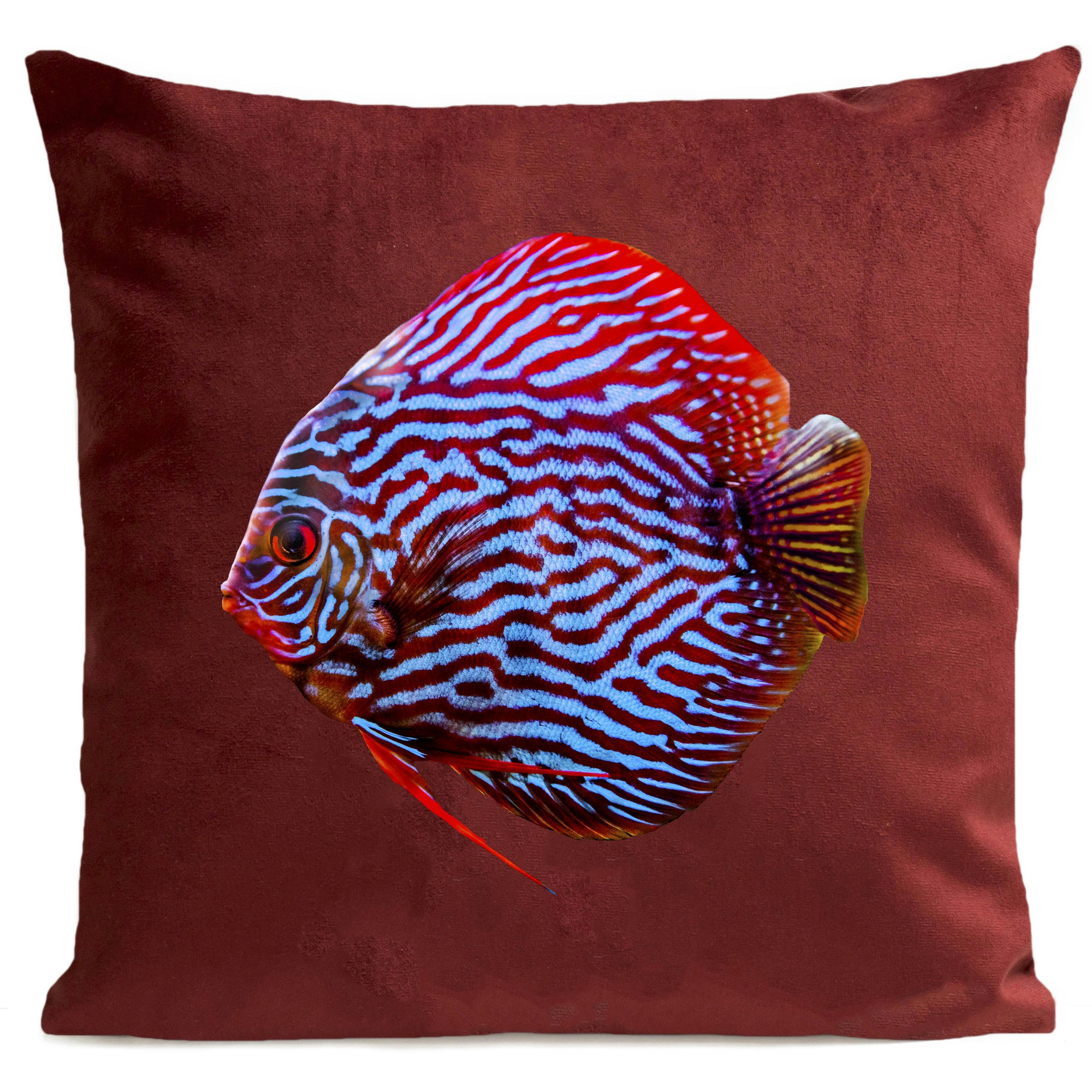 - Coussin bord de mer poisson suédine rouge 40x40cm