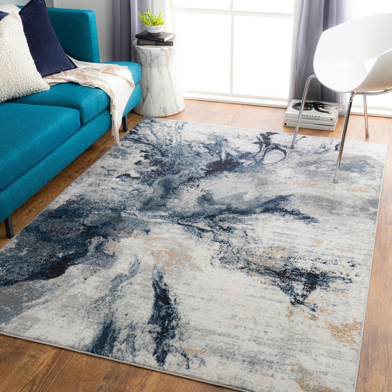 EMMA - Tapis Abstrait Moderne Bleu/Gris 160x220