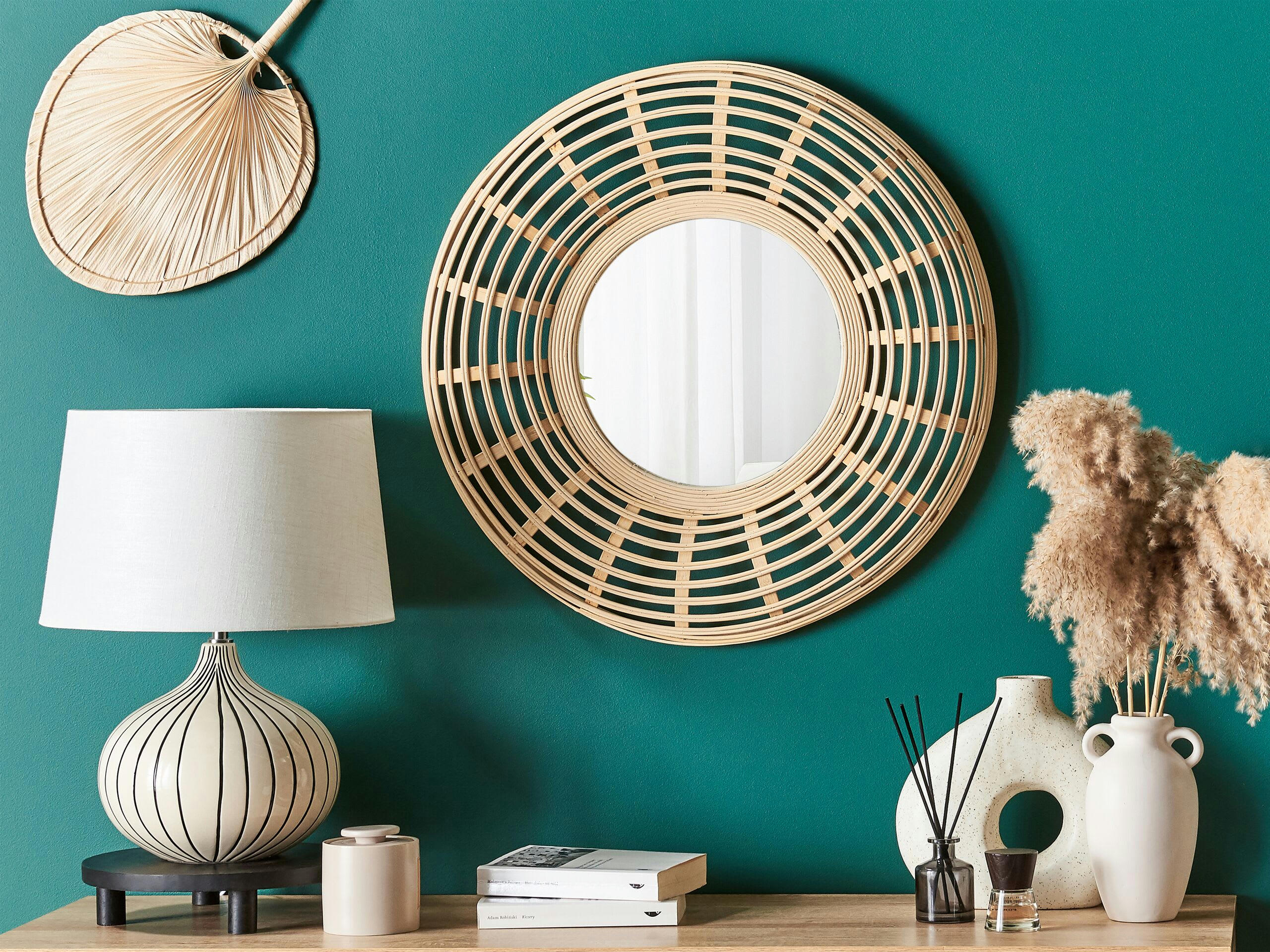 HANUA - Miroir en bois solide naturel 60x60